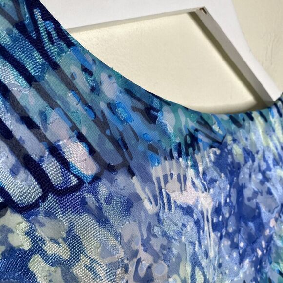 Alex Evenings Blue & Green Pattern Tiered Ruffle Tank Top Size Medium - Picture 9 of 10